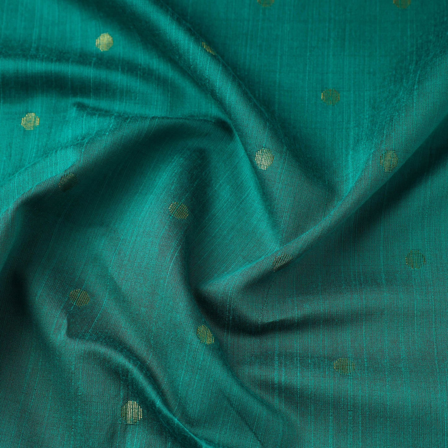 Green - Polka Dot Zari Buti Spun Dupion Viscose Silk Plain Fabric 03