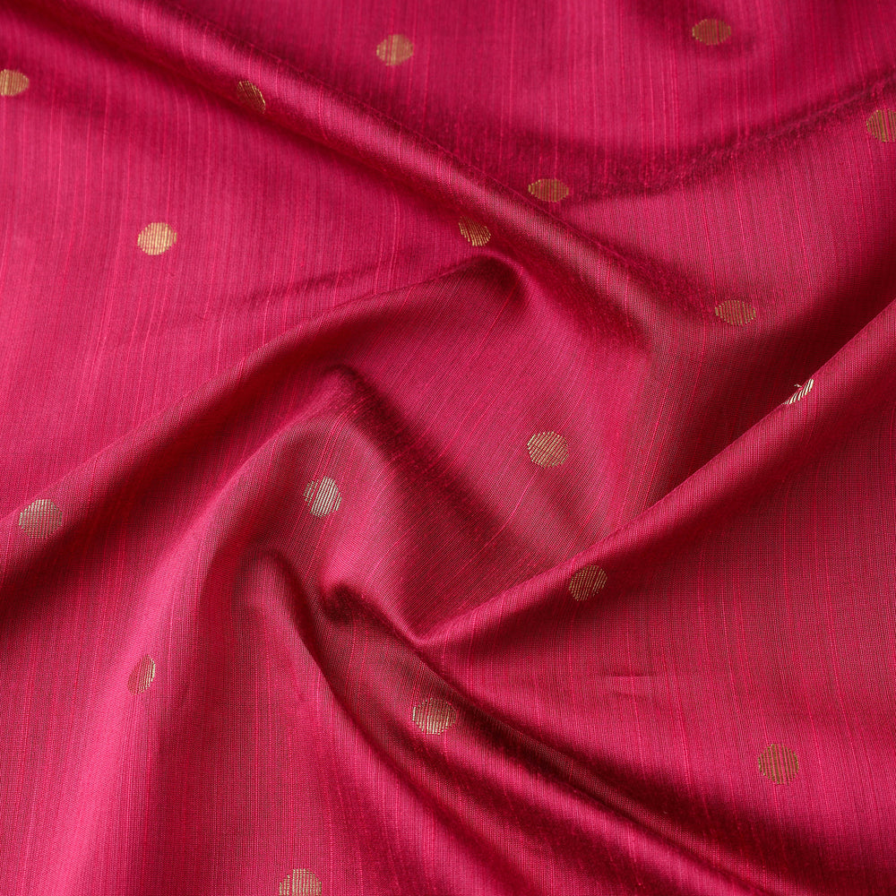 Pink - Polka Dot Zari Buti Spun Dupion Viscose Silk Plain Fabric 07