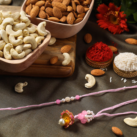 Beadwork Bhaiya Bhabhi Rakhi with Cashew & Almonds
