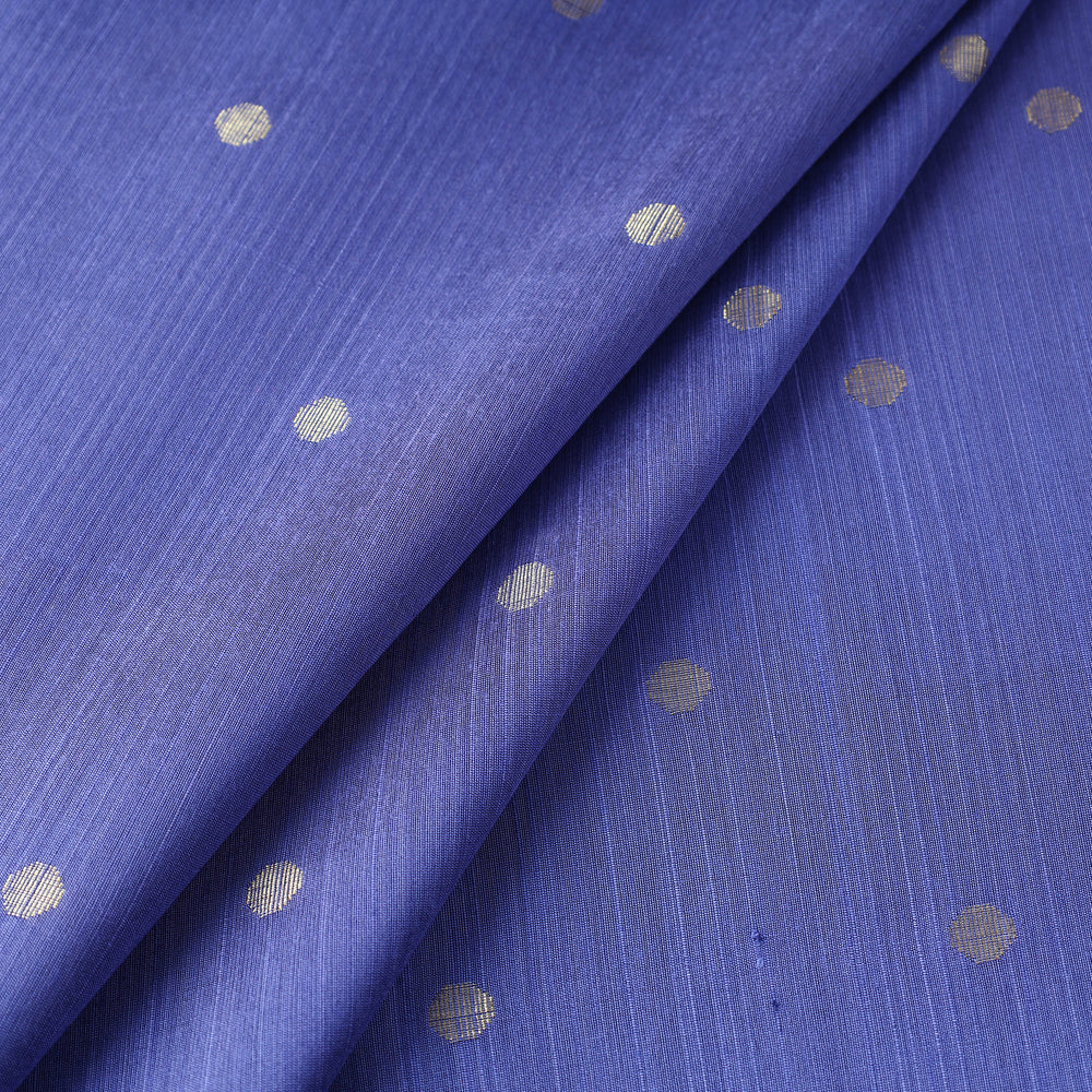 Blue - Polka Dot Zari Buti Spun Dupion Viscose Silk Plain Fabric 10