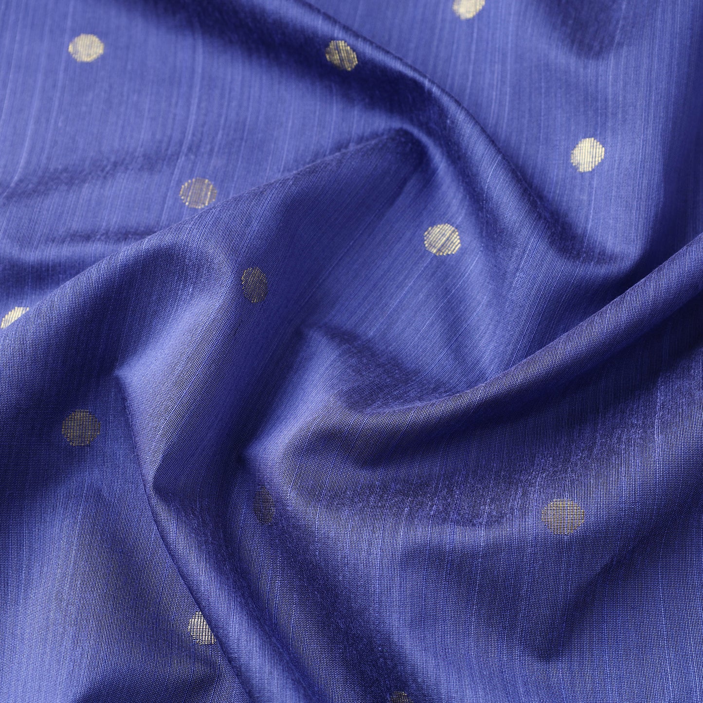 Blue - Polka Dot Zari Buti Spun Dupion Viscose Silk Plain Fabric 10