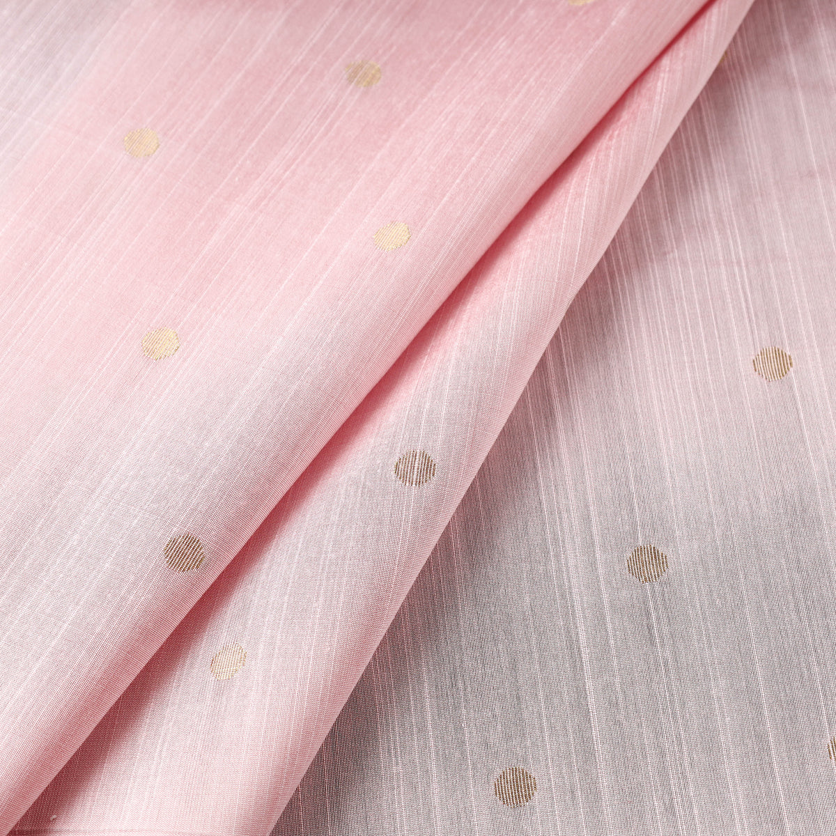 Pink - Polka Dot Zari Buti Spun Dupion Viscose Silk Plain Fabric 14