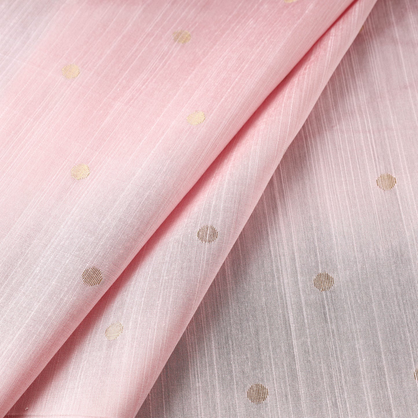 Pink - Polka Dot Zari Buti Spun Dupion Viscose Silk Plain Fabric 14