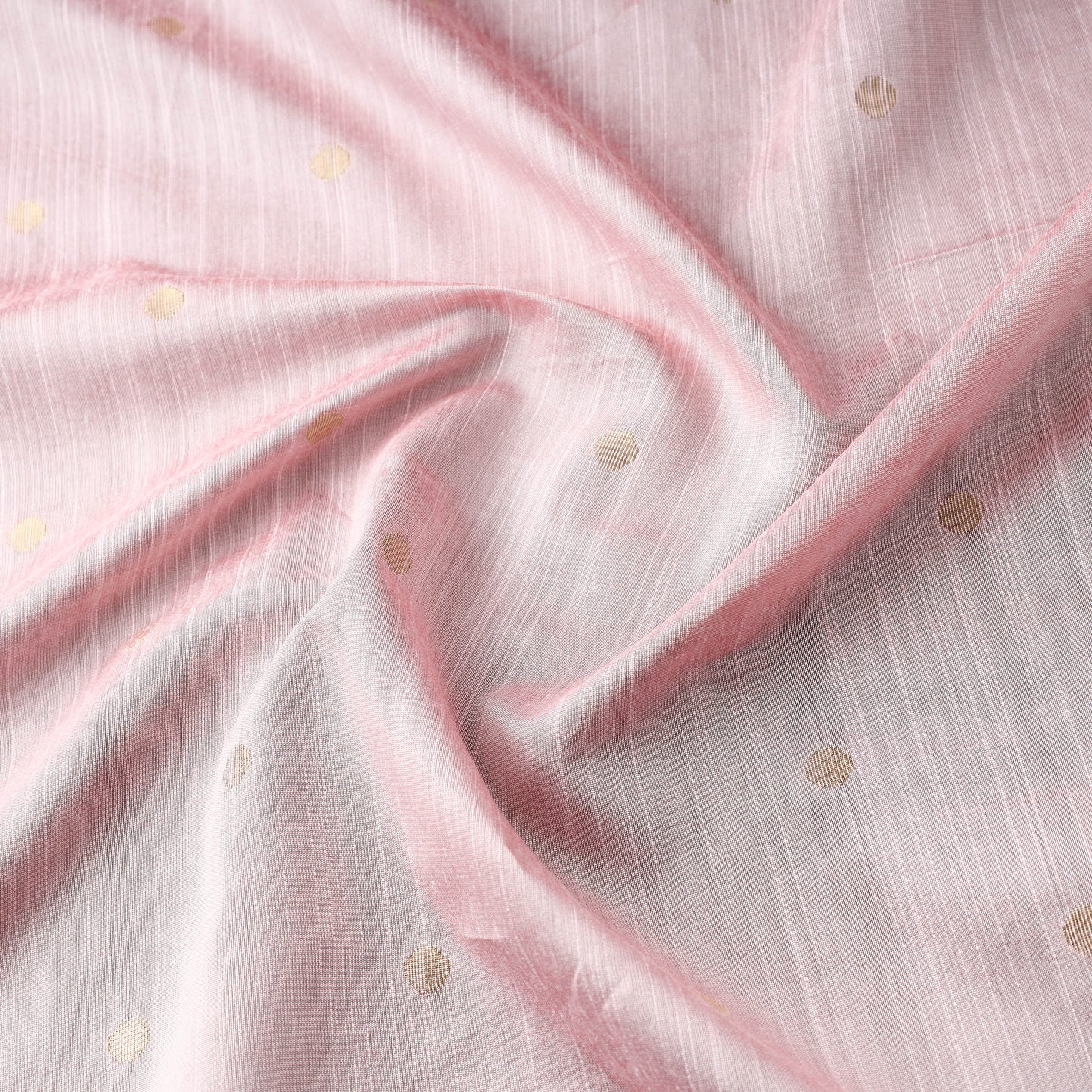 Pink - Polka Dot Zari Buti Spun Dupion Viscose Silk Plain Fabric 14