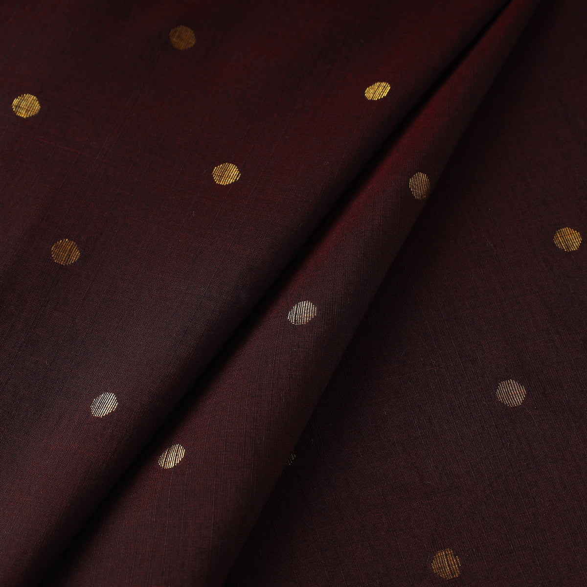 Brown - Polka Dot Zari Buti Spun Dupion Viscose Silk Plain Fabric 15