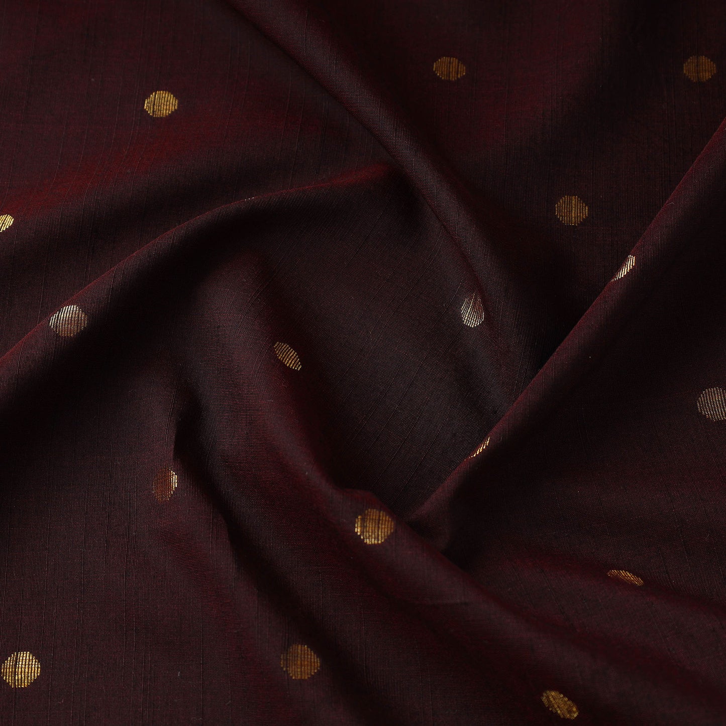 Brown - Polka Dot Zari Buti Spun Dupion Viscose Silk Plain Fabric 15