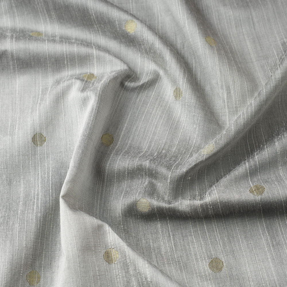 Grey - Polka Dot Zari Buti Spun Dupion Viscose Silk Plain Fabric 16