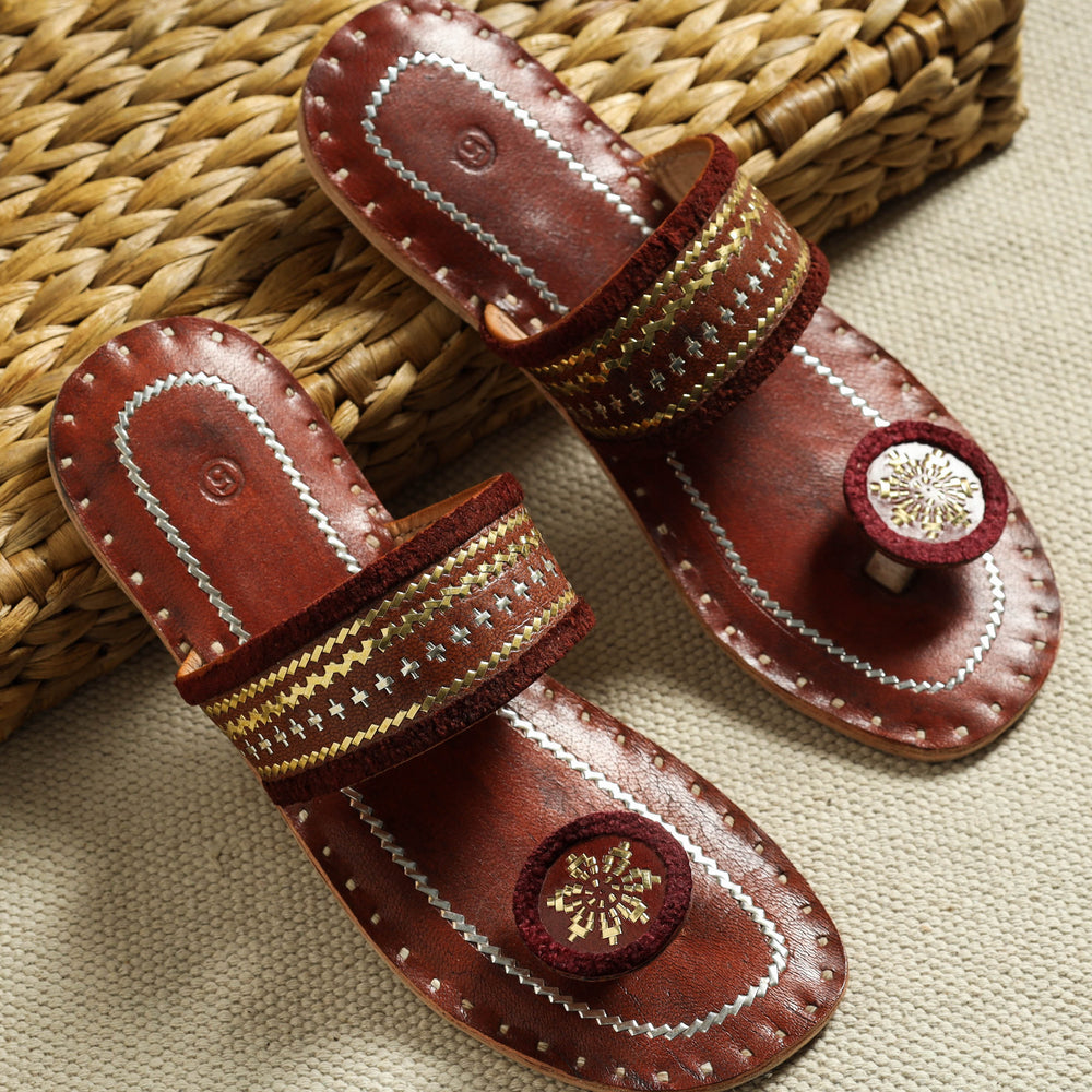 Kutch Embroidery Handstitched Leather Flat Slippers
