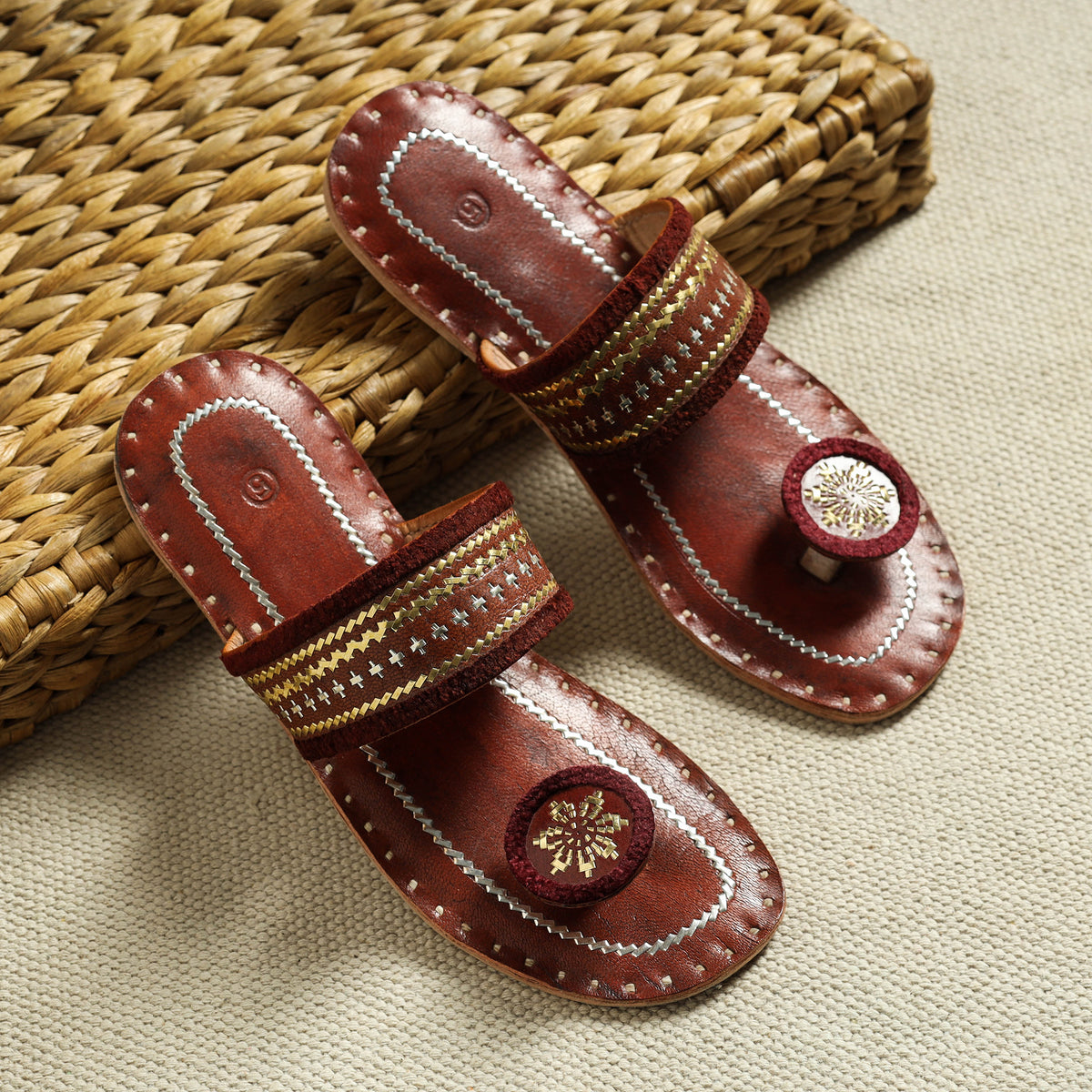 Kutch Embroidery Handstitched Leather Flat Slippers