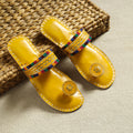 Yellow Kutch Embroidery Handstitched Leather Flat Slippers