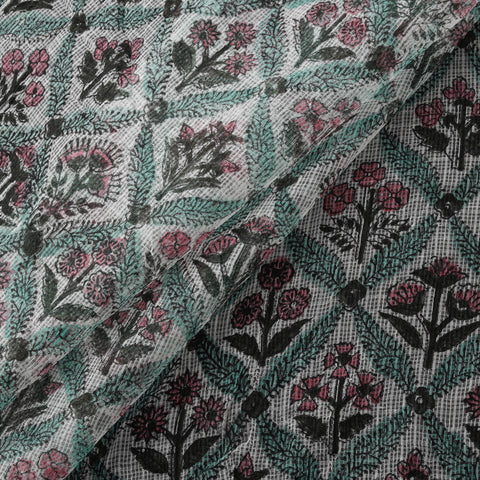 Sanganeri Hand Block Print Kota Doria Cotton Fabric 07