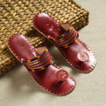 Red Kutch Embroidery Handstitched Leather Flat Slippers
