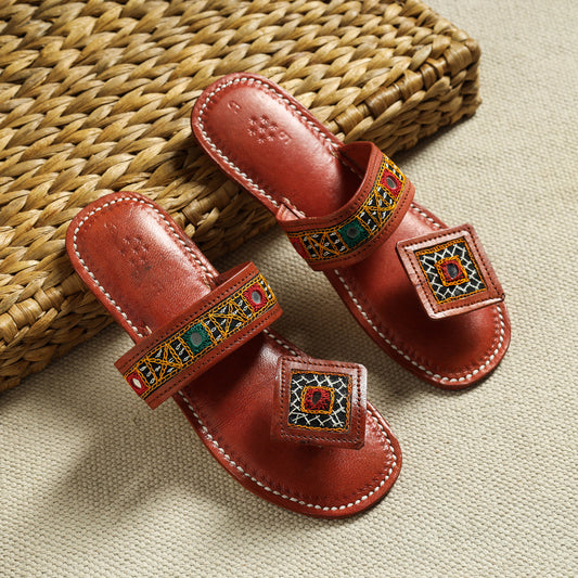 Kutch Embroidery Handstitched Mirror Work Leather Flat Slippers