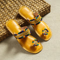 Yellow Kutch Embroidery Handstitched Leather Flat Slippers