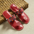 Red Kutch Embroidery Handstitched Leather Flat Slippers