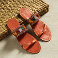 Orange Kutch Embroidery Handstitched Leather Flat Slippers