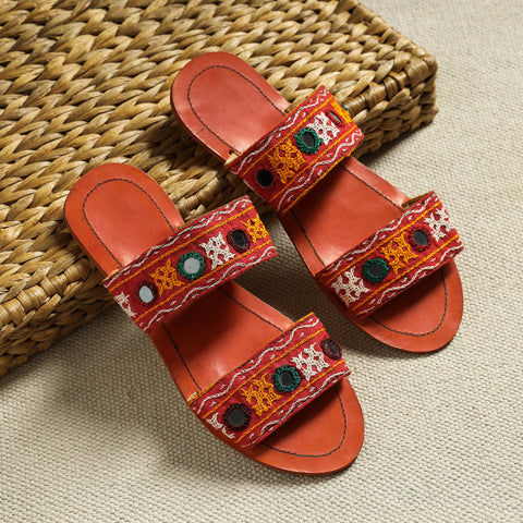 Kutch Embroidery Handstitched Leather Flat Slippers