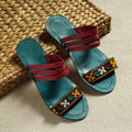 Green Kutch Embroidery Handstitched Leather Flat Slippers