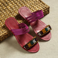 Purple Kutch Embroidery Handstitched Leather Flat Slippers