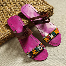 Purple Kutch Embroidery Handstitched Leather Flat Slippers