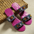 Purple Kutch Embroidery Handstitched Leather Flat Slippers