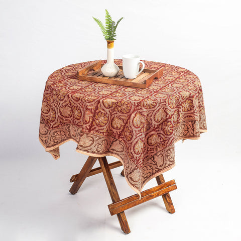 Red Pedana Kalamkari Block Print Cotton Table Cover