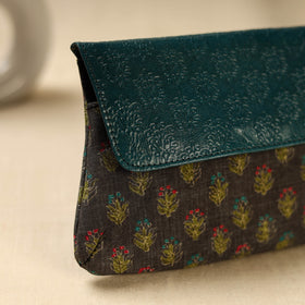 Brown Hand Print Clutch with Embossed Leather Flap