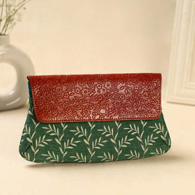 Green Hand Print Clutch with Embossed Leather Flap