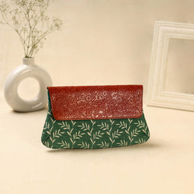Green Hand Print Clutch with Embossed Leather Flap
