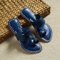 Blue Handstitched Leather Flat Slippers