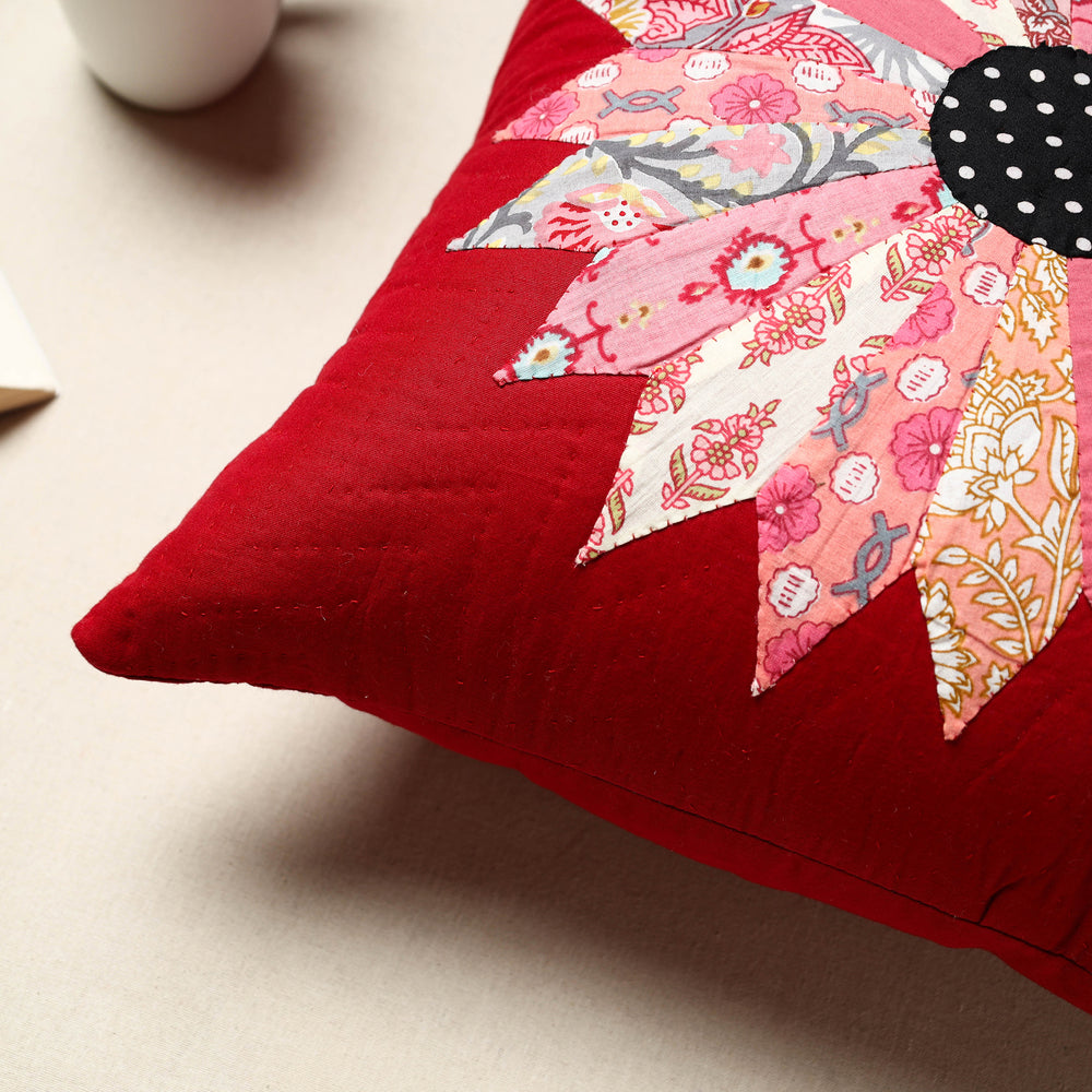 Red - Quilted Applique Cushion Cover (16 x 16 in) 11