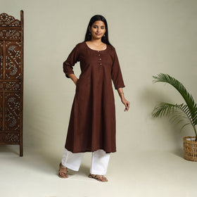 Buy Brown Flex Cotton A-Line Plain Kurta