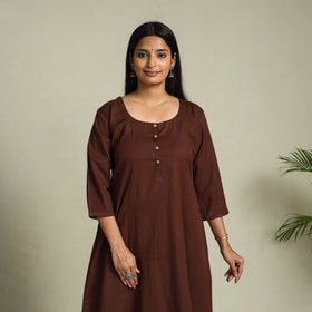 Buy Brown Flex Cotton A-Line Plain Kurta
