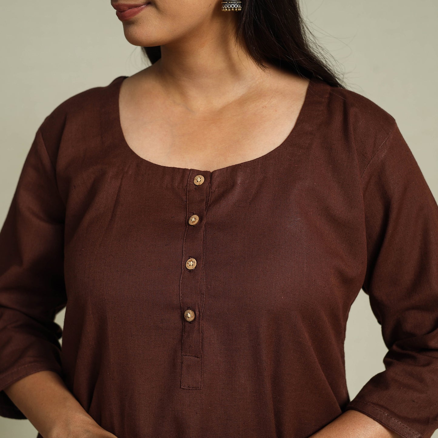 Buy Brown Flex Cotton A-Line Plain Kurta