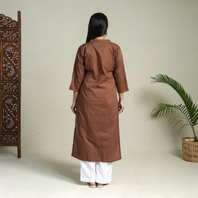 Brown - Cotton Straight Plain Long Kurta 03