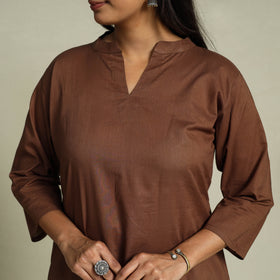 Brown - Cotton Straight Plain Long Kurta 03