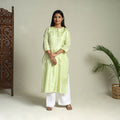 Buy Green Pintuck Straight Plain Silk Kurta
