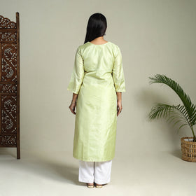 Buy Green Pintuck Straight Plain Silk Kurta