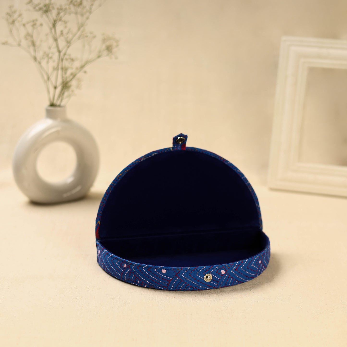 Blue Handcrafted Bengal Kantha Work Jewelry Box