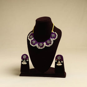 Buy Purple Fabart Pearl & Stone Work Necklace Set