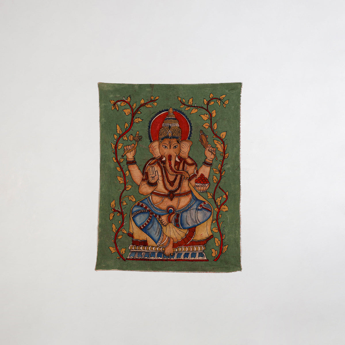 Srikalahasti Kalamkari Art Wall Hanging with Lord Ganesha Motif by Ghanshyam Sarode (35 x 34 in) 12