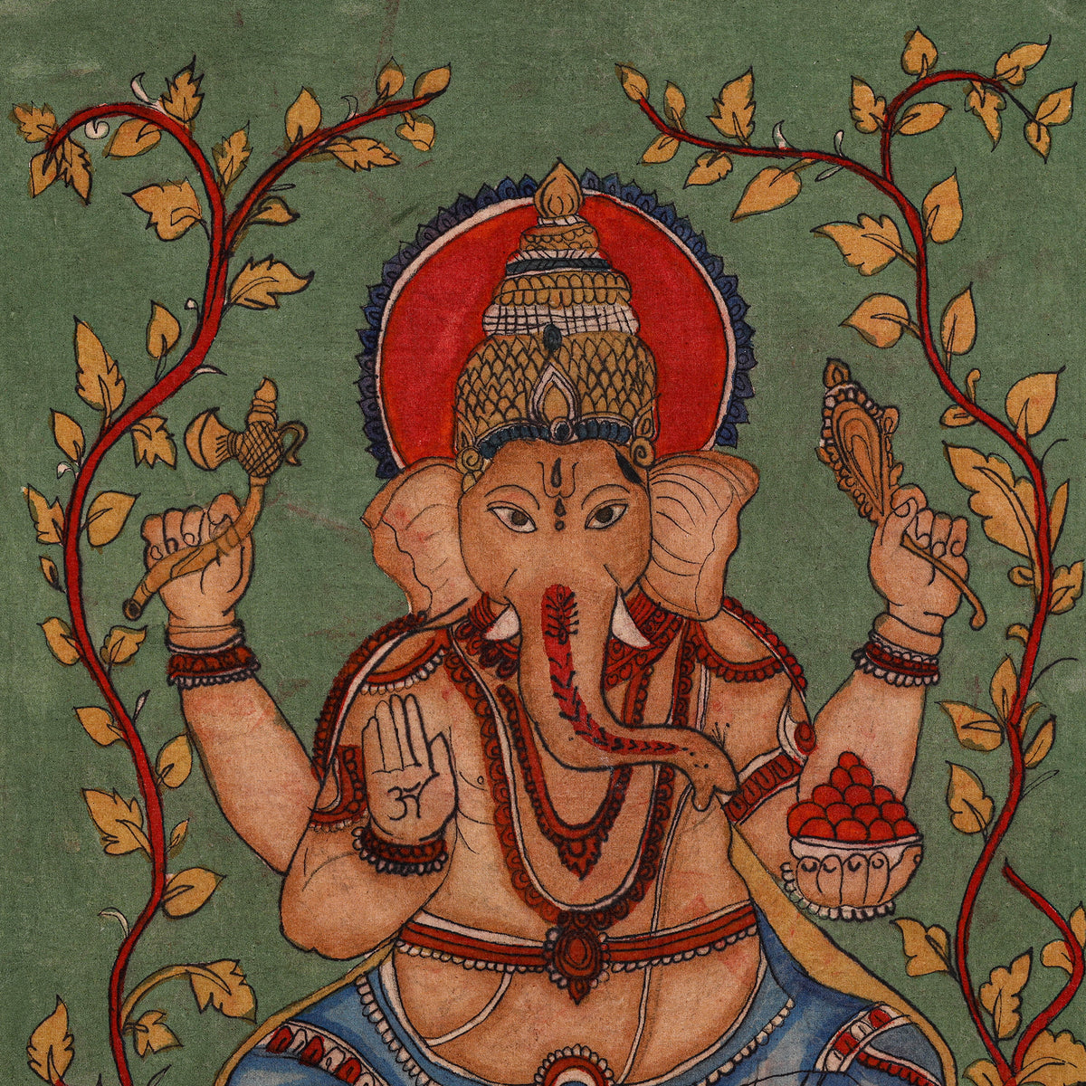 Srikalahasti Kalamkari Art Wall Hanging with Lord Ganesha Motif by Ghanshyam Sarode (35 x 34 in) 12