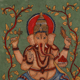Srikalahasti Kalamkari Art Wall Hanging with Lord Ganesha Motif by Ghanshyam Sarode (35 x 34 in) 12