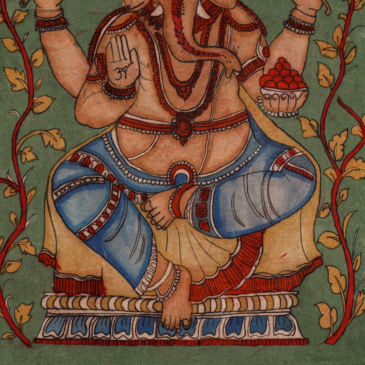 Srikalahasti Kalamkari Art Wall Hanging with Lord Ganesha Motif by Ghanshyam Sarode (35 x 34 in) 12
