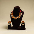 Orange - fabart pearl & stone work necklace set 02
