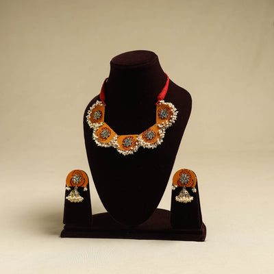 Orange - fabart pearl & stone work necklace set 02