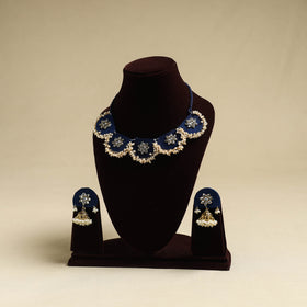  Blue Fabart Pearl & Stone Work Necklace Set