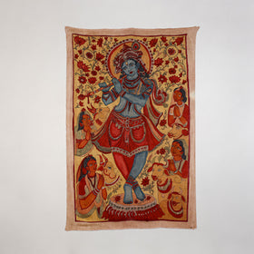 Srikalahasti kalamkari art wall hanging with lord krishna motif by ghanshyam sarode (70 x 46 in)
