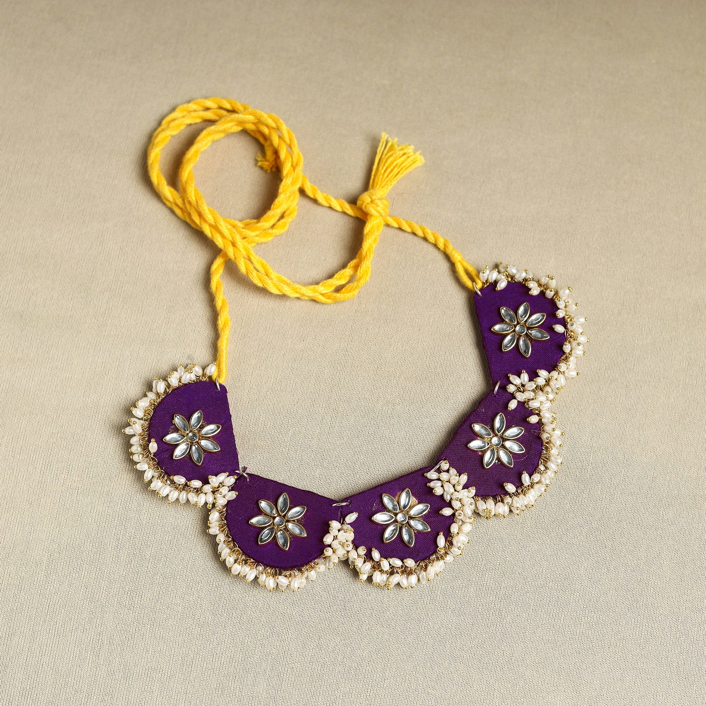 Buy Purple Fabart Pearl & Stone Work Necklace Set