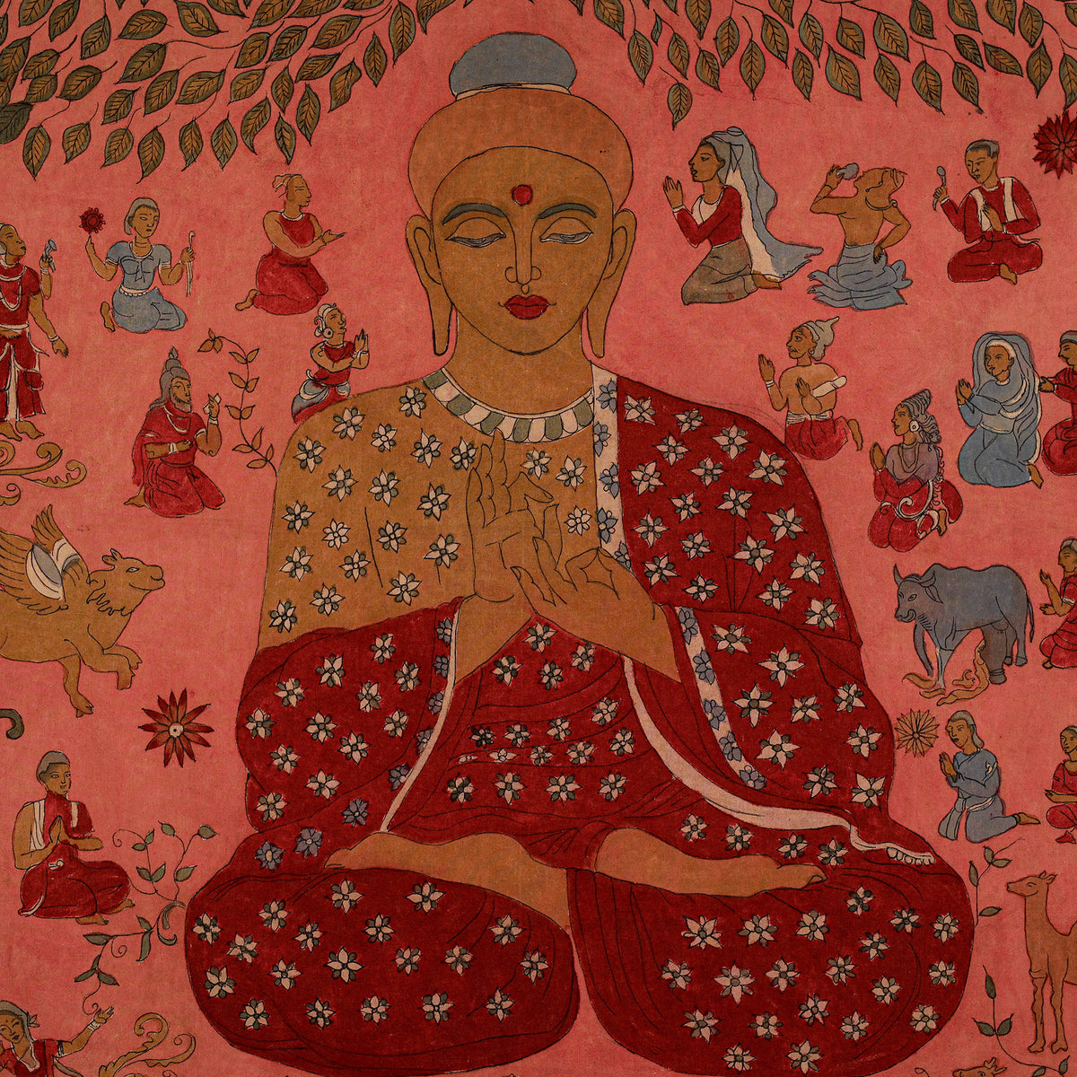 Srikalahasti Kalamkari Art Wall Hanging with Lord Buddha Motif by Ghanshyam Sarode (60 x 53 in) 05